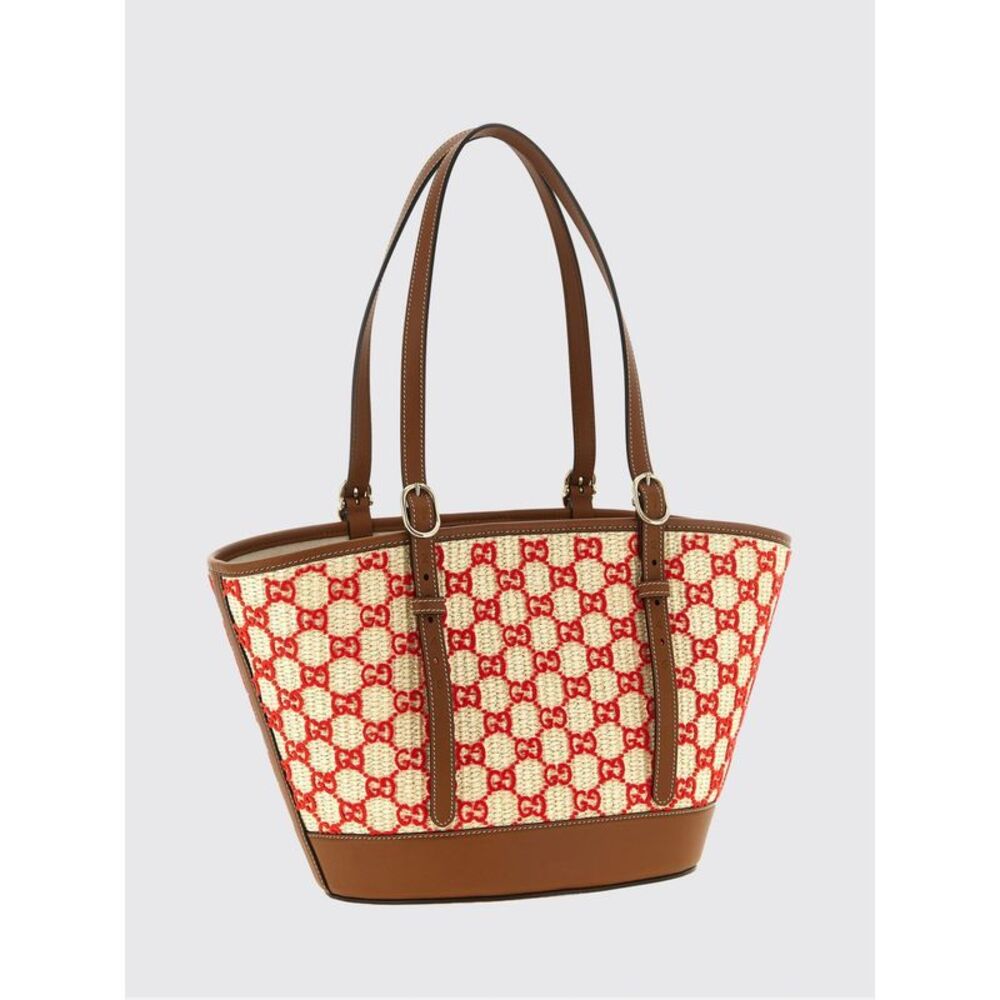 Gucci Raffia Shoulder Bag With Embroidered Gg Monogram And Double Handles - Picture 2 of 3